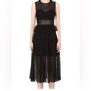 Sandro Paris Mesh Cutout Sleeveless Crew Neck Peplum Midi Dress, Size S